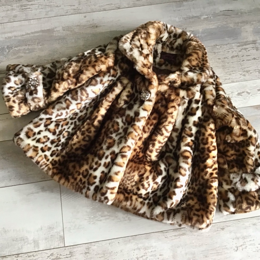 Lilly Patricia Faux Fur Jeweled Swing Coat Sz CM New!